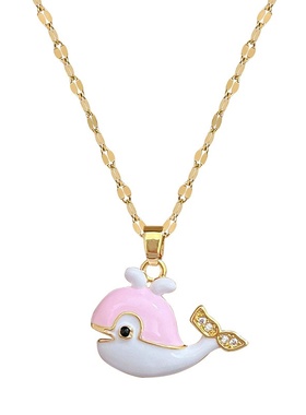 【钛钢】滴油鲸鱼锆石轻奢气质华丽满钻项链女百搭锁骨链钛钢链条