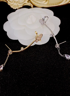 时尚个性蝴蝶水滴款流苏长款单只一体式耳钉耳骨夹女 44066