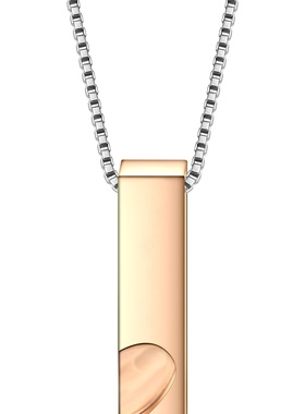 欧美新款情侣项链光面长条镂空爱心可激光刻字吊坠女