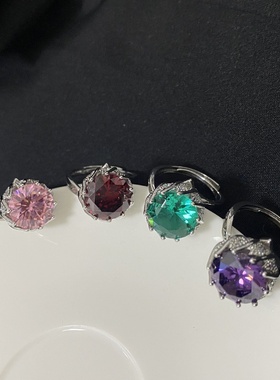 Versa新品欧美彩宝超大克拉时尚女戒 仿碧玺璀璨锆钻气质优雅戒指