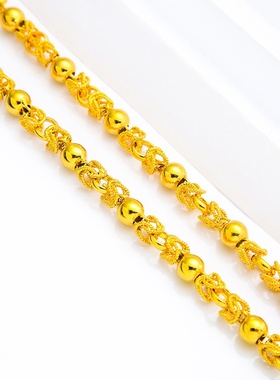 越南沙金龙珠布纹龙头项链黄铜镀金男士霸气龙头金珠时尚项链首饰