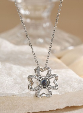 网红 100种语言我爱你项链爱的记忆锁骨链投影吊坠情人节礼物