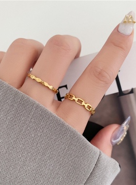 几何时尚锁链镂空方形CHCI欧美套戒细戒指女款 韩版钛钢镀18K金