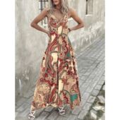 print leg slip Casual piece wide pants休闲印花吊带连体阔腿裤