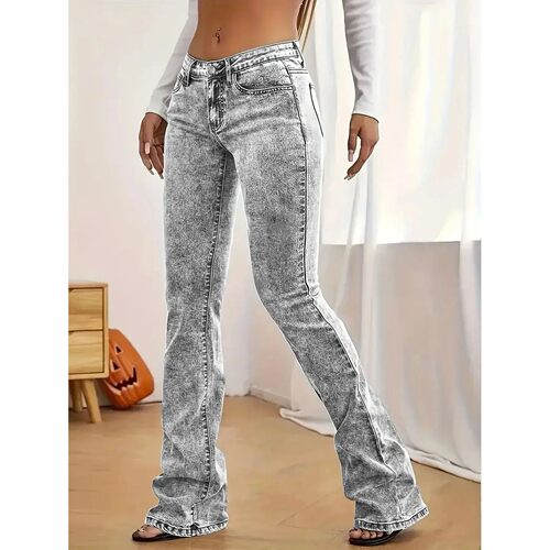 灰色水洗微喇牛仔裤女Minimally grey washed micro flared jeans