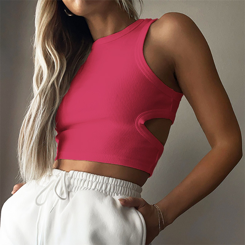 Sporty open-collared short vest         运动镂空无袖短款背心