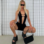 hollowed conjoined out Sexy lace shorts性感镂空系带连体裤