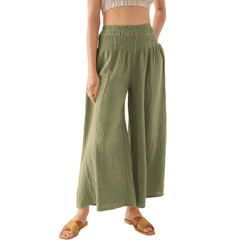 Patched pleated wide leg nine inch pants拼接褶皱阔腿九分裤女