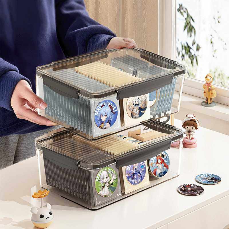吧唧收纳盒亚克力透明带盖密封防潮徽章动漫周边谷子防尘展示盒