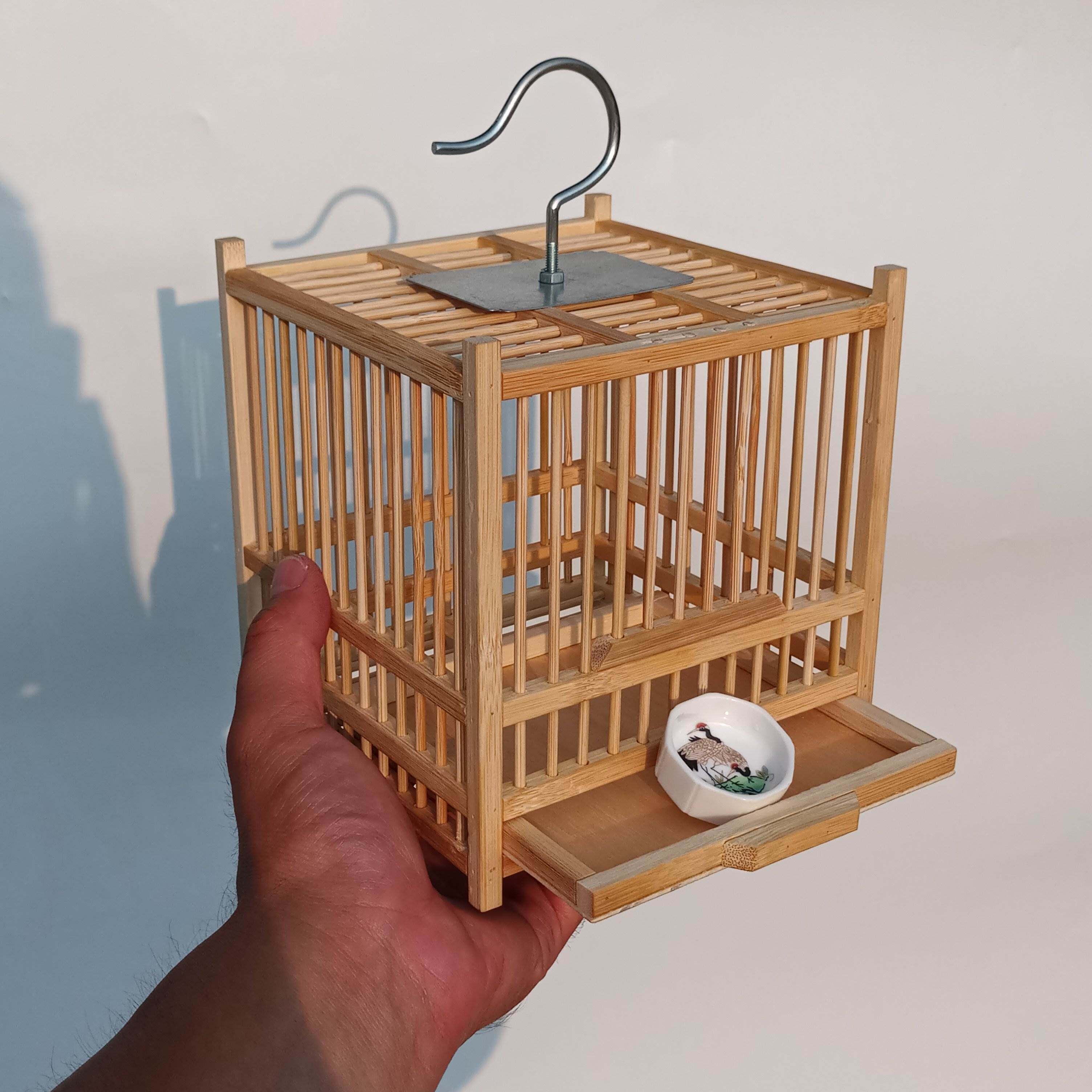 新品蝈蝈笼子竹编精品大号带粪托纯手工编织蛐蛐笼鸣虫文玩竹编竹