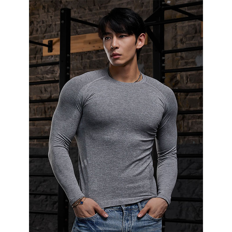 美式休闲无缝运动长袖男士圆领