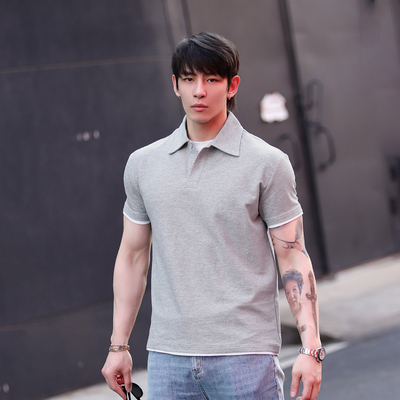 假两件POLO衫收袖口短袖