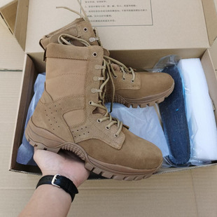 新款 作战训靴户外训练牛皮防穿刺沙漠靴登山越野靴子 棕色套式