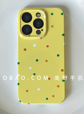 黄色小清新波点情侣手机壳适用于iPhone14promax全包菲林壳12/13mini韩风7/8/X/XR/XSMAX个性INS风防摔保护套