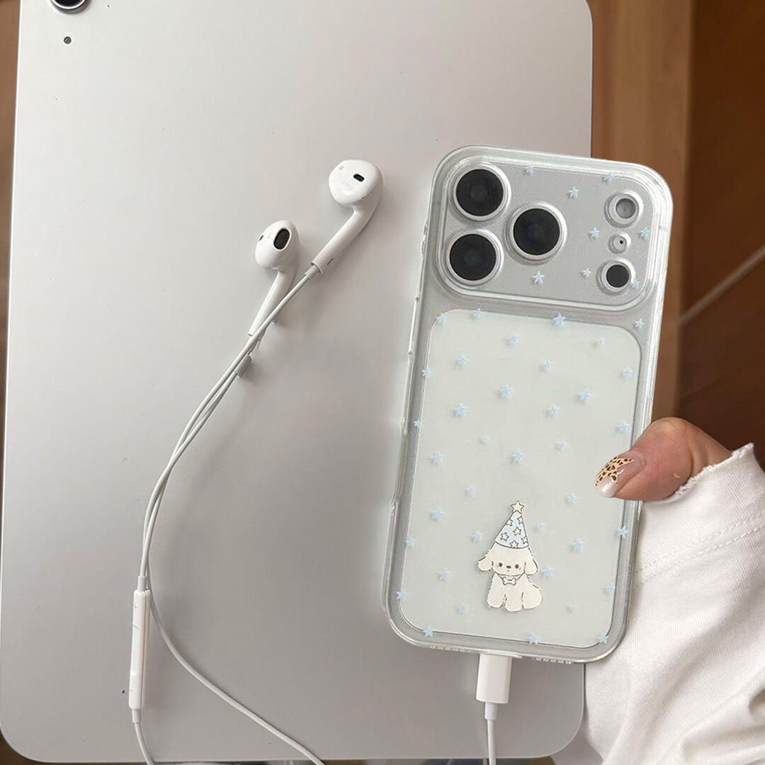 蓝星星帽子小狗情侣手机壳