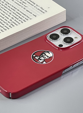 红色KFC老头头像手机壳适用于iPhone14Promax肯德基12/13mini半包菲林壳7/8亮面防摔不包按键x/xs/xsmax潮牌