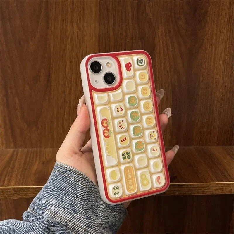 时来运转立体键盘壳适用于iPhone16手机壳麻将发财苹果15promax小众14plus柿柿如意13Pro防摔12新款11保护套
