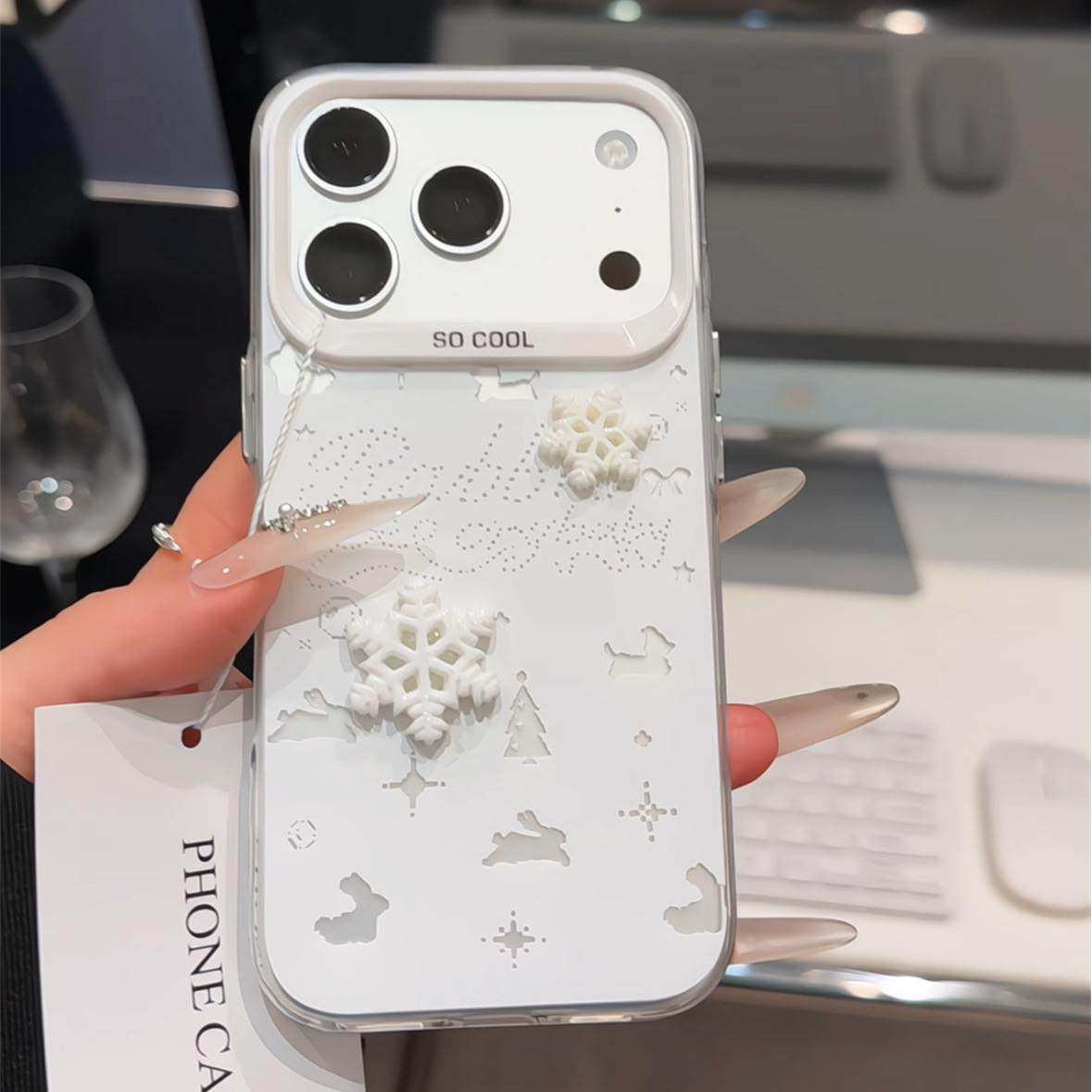 简约像素风雪花贴件手机