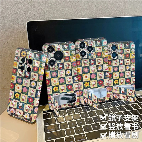 油画格子花朵凯蒂猫手机壳