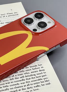 红色麦当当M记字母手机壳适用于iPhone14Promax半包菲林壳12/13mini亮面保护套7/8男女同款x/xsmax潮牌个性