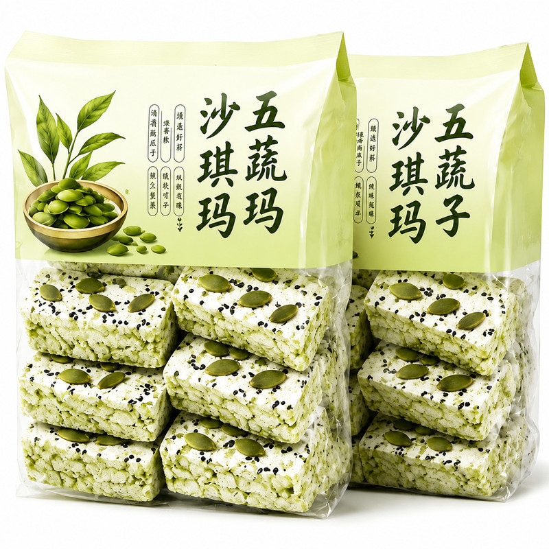 五蔬沙琪玛代餐健康饱腹无蔗糖零食黑芝麻蔬菜类制品传统五蔬喜饼