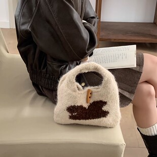毛绒针织包小包秋冬女生手提手机可爱毛茸茸手拎包冬季毛线包包