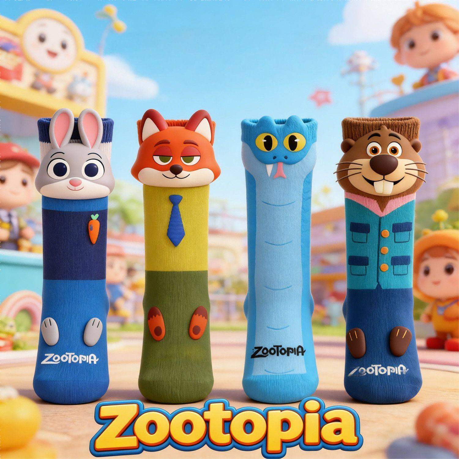 疯狂动物周边袜子尼克朱迪情侣学生儿童卡通动漫百搭可爱棉中筒袜