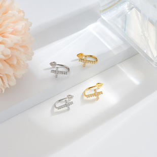 s925纯银耳环 气质个性十字架镶钻耳夹 女韩版时尚百搭无耳洞耳扣