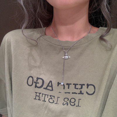 s925纯银项链女复古做旧地球仪土星泰银颈链韩国东大门气质锁骨链