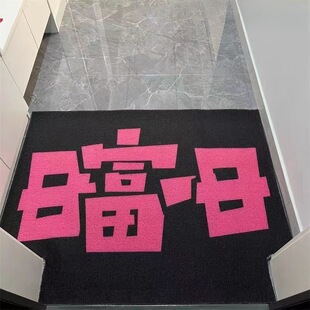 创意撞色文字入户地垫简约玄关进门口丝圈脚垫耐脏可裁剪高级地垫
