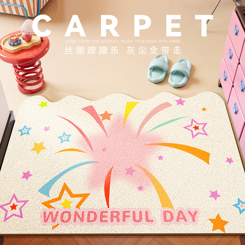 彩色烟花入户门地垫可爱ins玄关地毯大门外换鞋蹭脚垫防滑进门垫