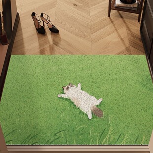 草地猫咪治愈风入户丝圈地垫玄关防滑除尘客厅简约家居居家ins风