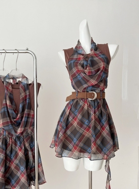 PTWP 琥珀 2025年夏季新款短款不规则挂脖连衣裙女显瘦收腰裙子