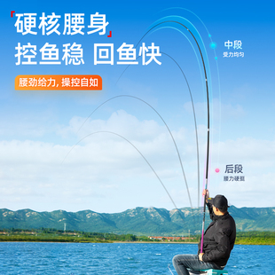 名伦鱼竿旗舰杰诺冰蓝粉钓鱼竿手竿超轻超硬野钓碳素手杆鲫鱼竿黑