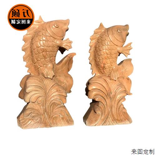 厂家石雕大理石晚霞红动物石雕摆件喷水鲤鱼景观装饰石材雕塑小品