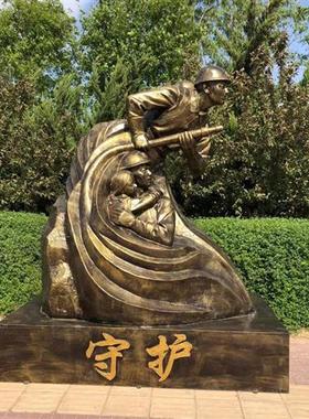 卡通消防员主题人物雕塑玻璃钢定制仿铜广场户外公仔公园大型摆件