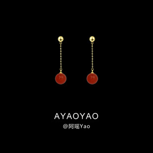 阿瑶红色玻璃珍珠长款耳坠耳环女无耳洞蚊香盘耳夹法式高级感耳饰