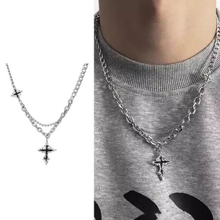 十字架项链男款融化的十字架吊坠项链高级感痞帅潮流毛衣链男款