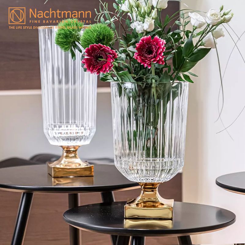 Nachtmann德国进口金色高雅客厅欧式描金透明水晶玻璃高脚花瓶