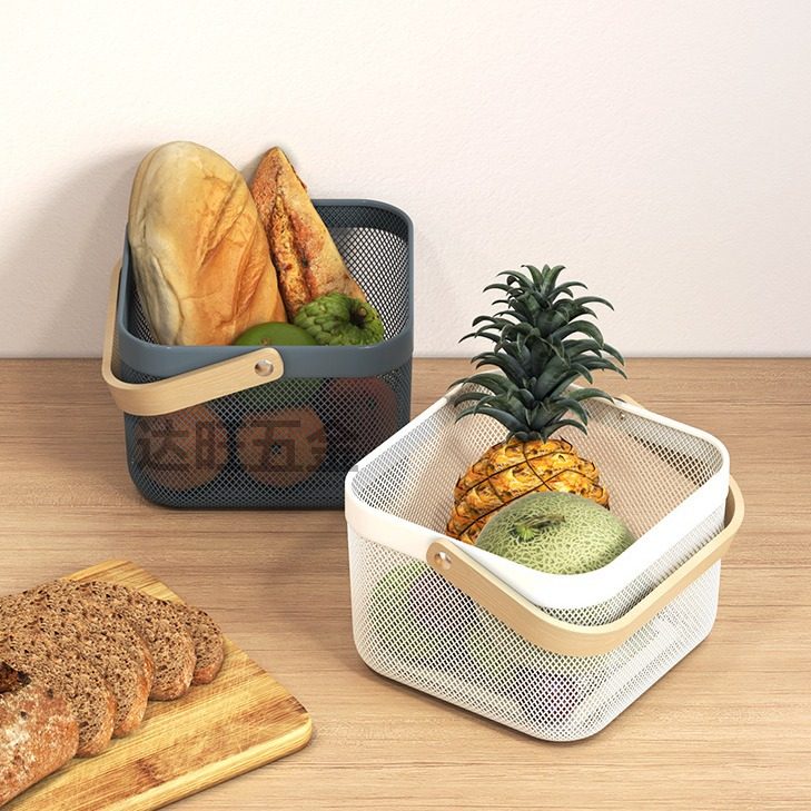 北欧瑞沙托铁艺伴手礼收纳篮水果篮木柄手提收纳框厨房镂空沥水篮,厨房/烹饪用具,果蔬置物架/篮/框,淘宝优惠券,粉丝福利购,淘宝优惠卷