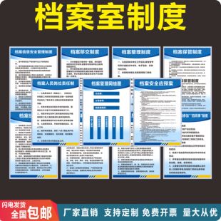 档案室管理制度牌一套11张档案统计整理移交库房管理人员岗位职责