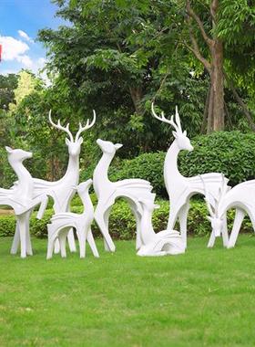 户外抽象几何仿铜梅花鹿玻璃钢雕塑公园林售楼处小区小品白鹿摆件