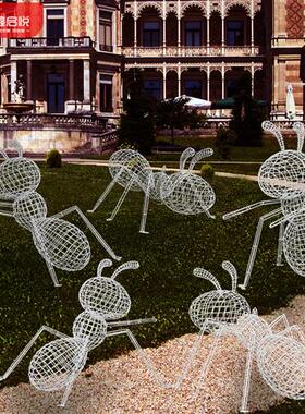 户外不锈钢镂空蚂蚁雕塑售楼花园林铁艺发光仿真昆虫景观装饰摆件