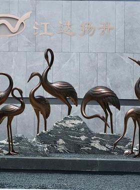 中式仿铜仙鹤模型摆件水池现代庭院园林景观装饰品大型玻璃钢雕塑