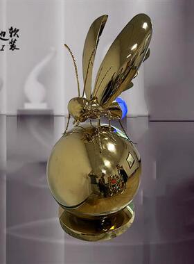 酒店大堂雕塑发光工艺品售楼处水景会所不锈钢蜜蜂摆件大厅软装饰