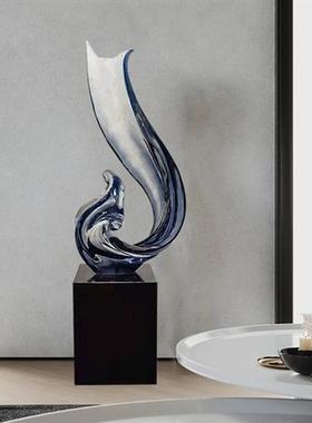 售楼部酒店大堂楼梯间两侧落地大型摆件透明树脂抽象艺术雕塑装饰