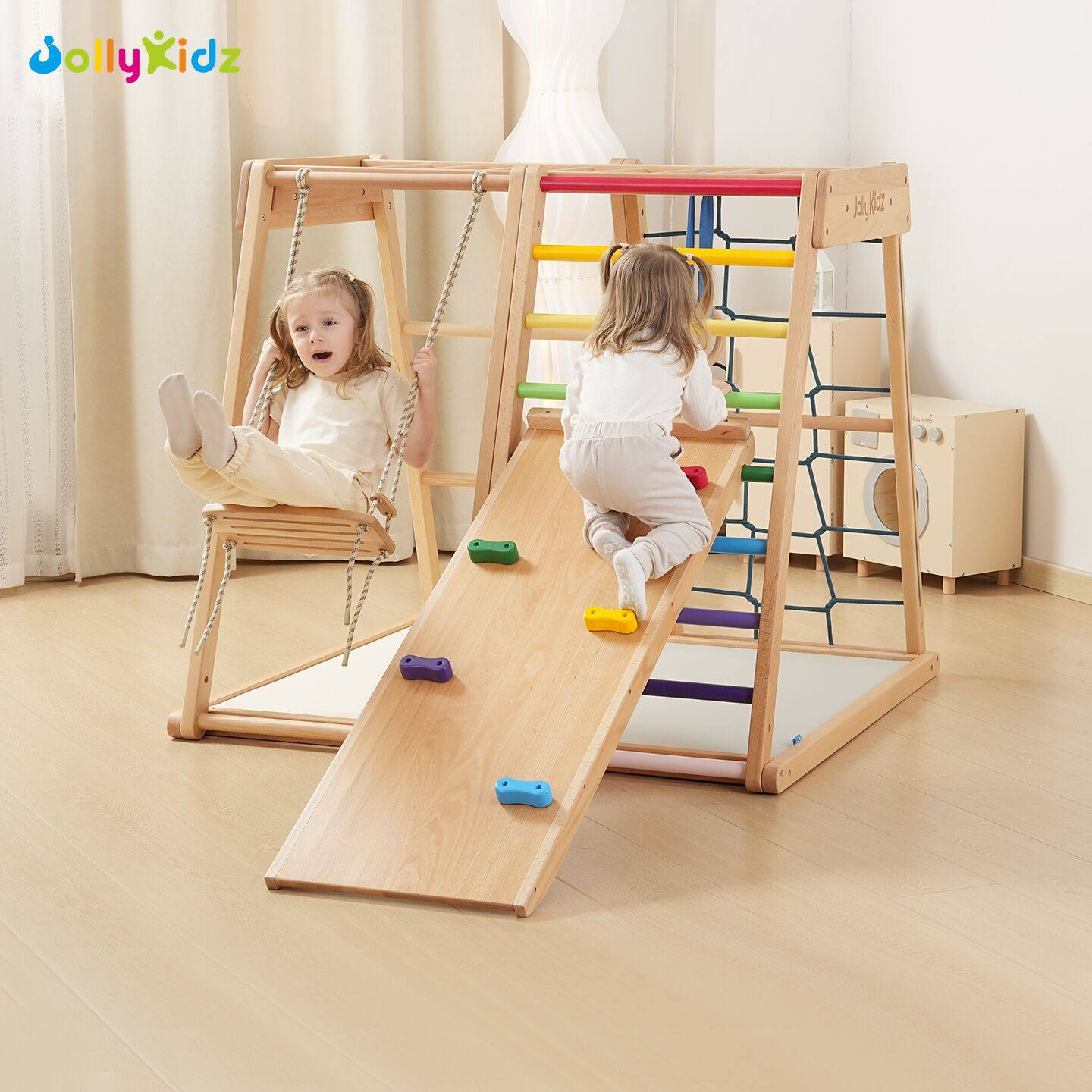 JollyKidz攀爬架室内儿童家用实木滑梯幼儿宝宝攀爬玩具家庭秋千