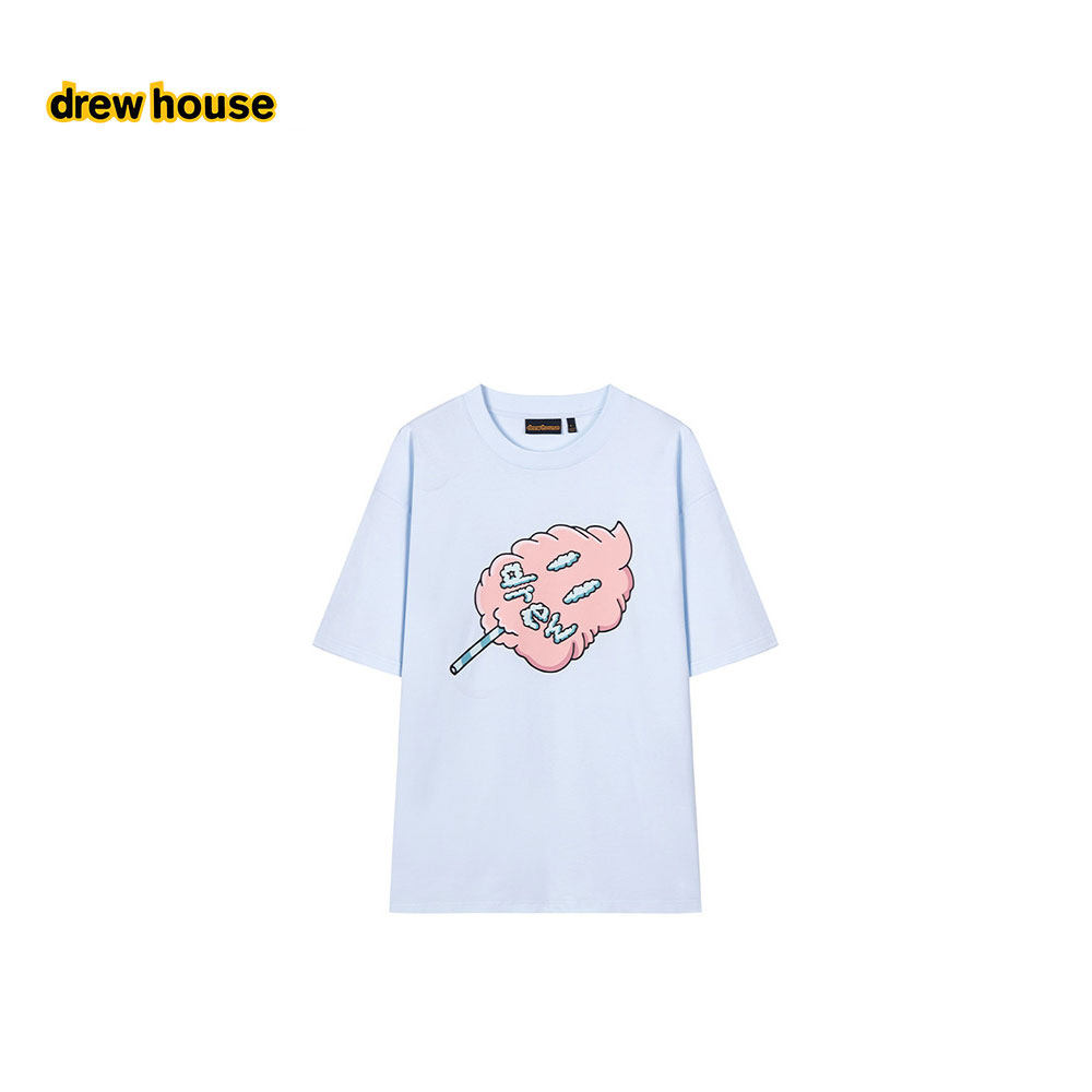 drew house drew棉花糖图案浅蓝色圆领短袖T恤纯棉休闲男女同款