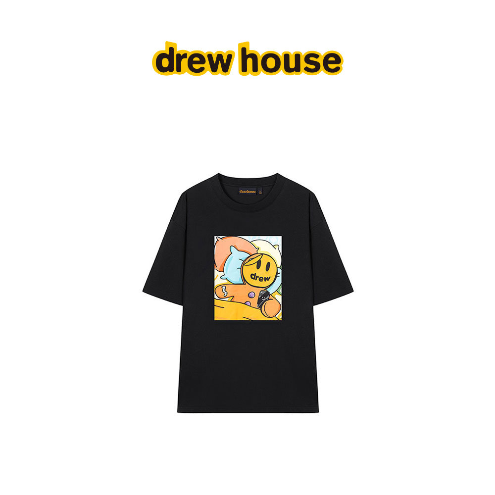 drew house drew姜饼人图案黑色短袖T恤纯棉休闲男女同款