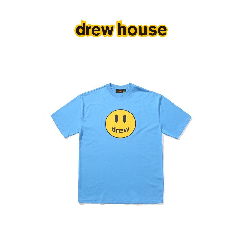 drew house mascot笑脸图案圆领短袖T恤宽松休闲天蓝纯棉男女同款